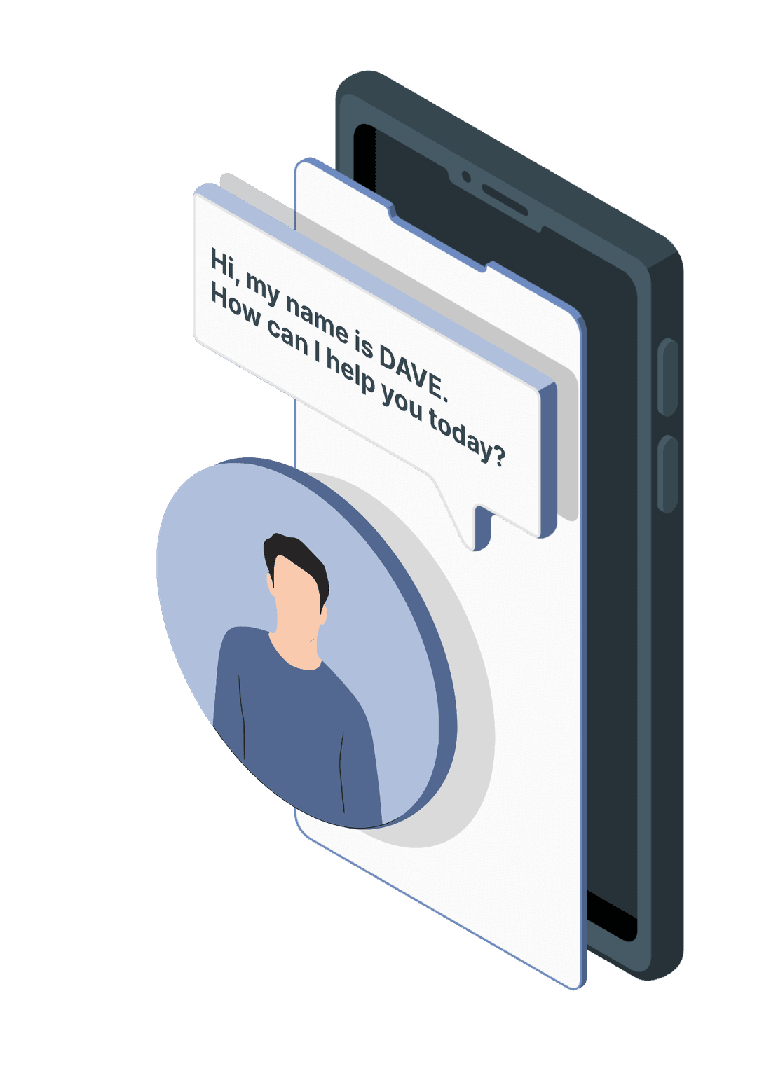 Dave, the cybersecurity assistant chatting on a mobile phone